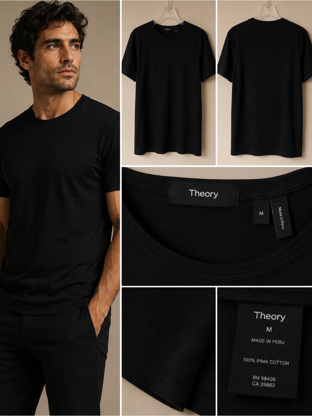 THEORY- Black Pima Cotton Crewneck Tee